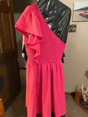 One-Shoulder Ruffle Sundress in Bright Pink